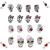 5D Embossed Metal Halloween Nail Charms with Rhinestone Design Skull Nail Charms 20Pcs Gold Silver Black Alloy Skeleton Charms Gems Luxury Sparkly Skull Nail Jewelry for Acrylic Nails Women Manicure
