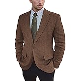 Vintage Mens Tweed Blazer Retro Wool Blend Suit Jackets Herringbone Two Button Sport Coat Prom Business Casual Wedding
