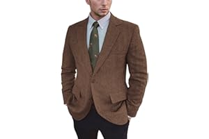 LYOUCI Vintage Mens Tweed Blazer Retro Wool Blend Suit Jackets Herringbone Two Button Sport Coat Prom Business Casual Wedding