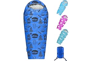 ANJ OUTDOORS KidzAdventure Mummy Style 32 – 59F Kids Sleeping Bag with Pillow Sleeve, 4 Season, Lightweight and Backpacking Style, Ideal for Camping, Sleepover, Boys, Girls, Youth and Toddlers