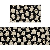 Aytipun Halloween Kitchen Mats for Floor Set of 2, Black Spooky Ghost Holiday Kitchen Rugs, Non Slip Washable Low-Profile Absorbent Runner Rugs,17x30 and 17x47 Inch