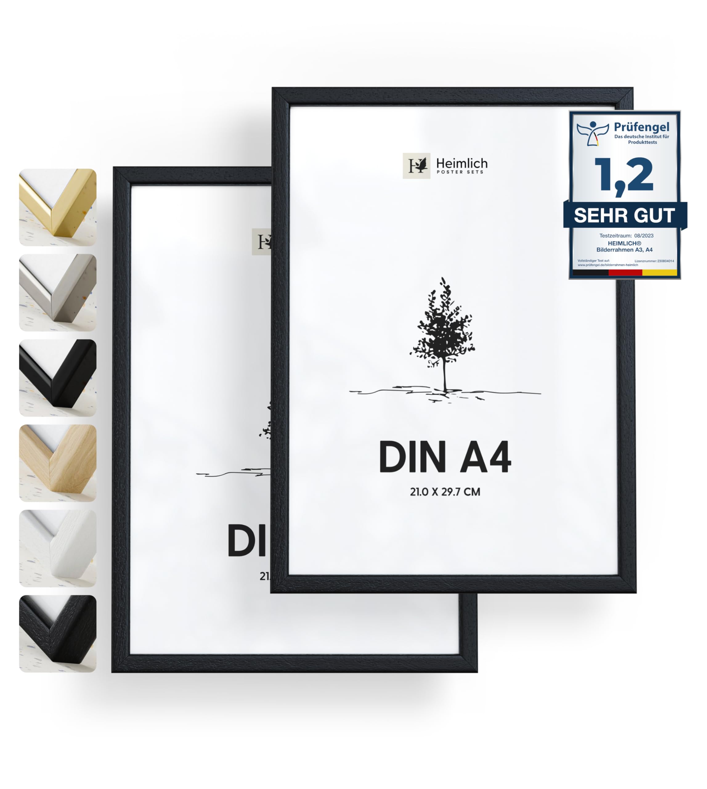 Heimlich double pack (2 pcs.) Picture Frames Wood - with Shatterproof Acryl Glass - DIN A4 (21x29,7cm), Black