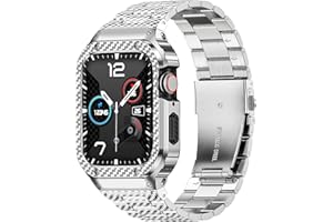 MioHHR Stainless Steel Band and Case Compatible with Apple Watch Band 44mm 42mm (Series 3/2/1), Men Metal Protective Bumper Cover for iWatch Series 6/5/4/3/2/1/SE/SE2/SE3, Silver Pattern