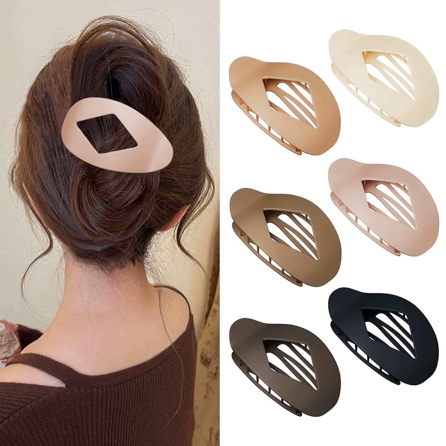 Photo 1 of Flat Hair Clips for Women, 6 PCS Flat Claw Clips for Women, Duckbill Hair Clips for Girls, Strong No-Slip Grip Hair Clip for Thick Thin Curly Hair (Neutral Colors) (Multicolor)