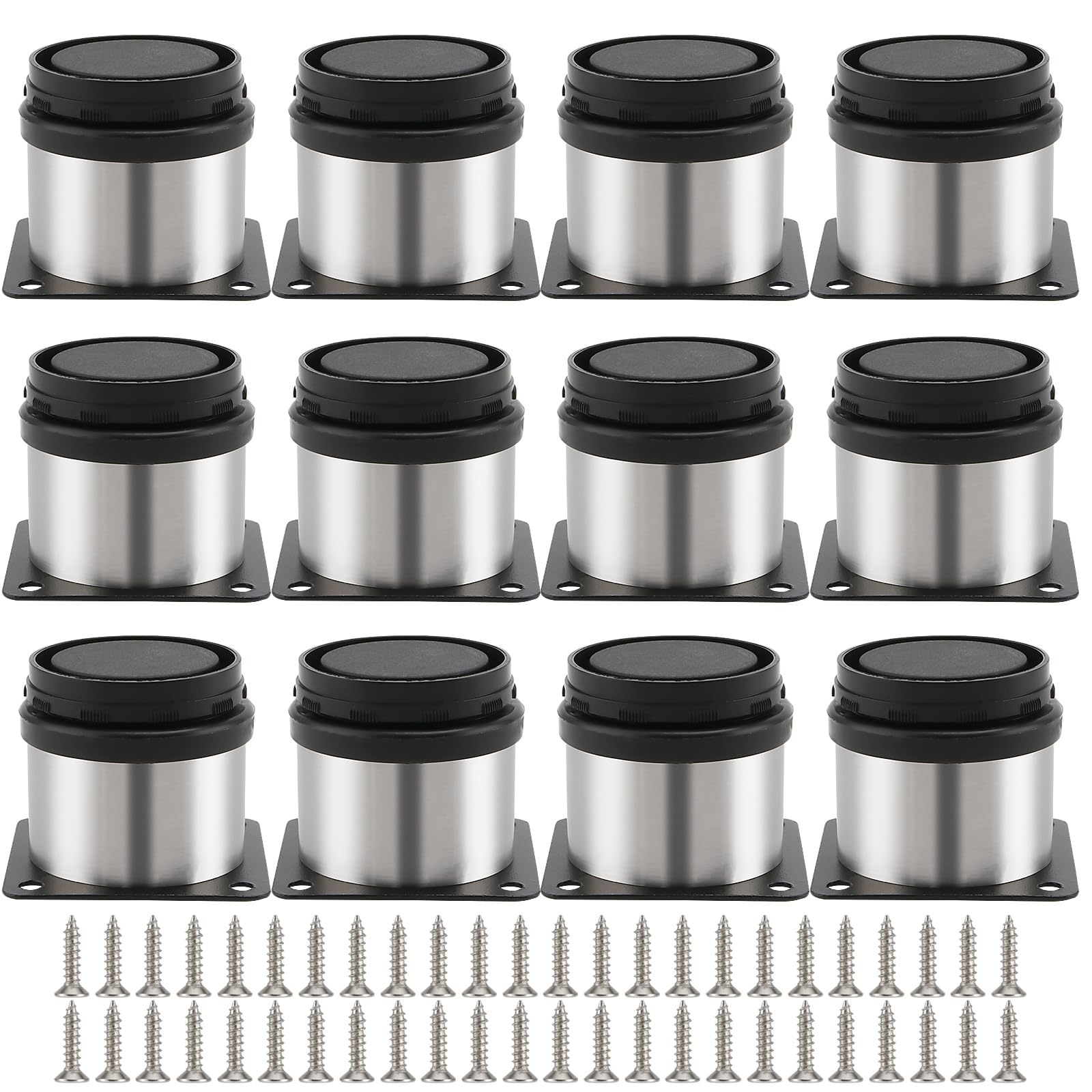 MAHIONG 12 PCS Furniture Feet, 50mm Adjustable Sofa Legs, Stainless Steel Furniture Legs with Screws, 2 Inch Metal Cabinet Legs for DIY, Kitchen, Cabinet