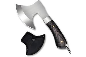 Omesio Camping Hatchet, 8.66 Inch Compact Hand-Forged Bushcraft Axe with 5Cr14MoV Steel Blade, Ergonomic Wooden Handle, Small