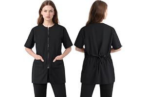 SOMSOC 2 Pack Waterproof Pet Grooming Workwear Short Sleeve Drawstring Zipper Anti Static Uniform with Pocket for Men Women