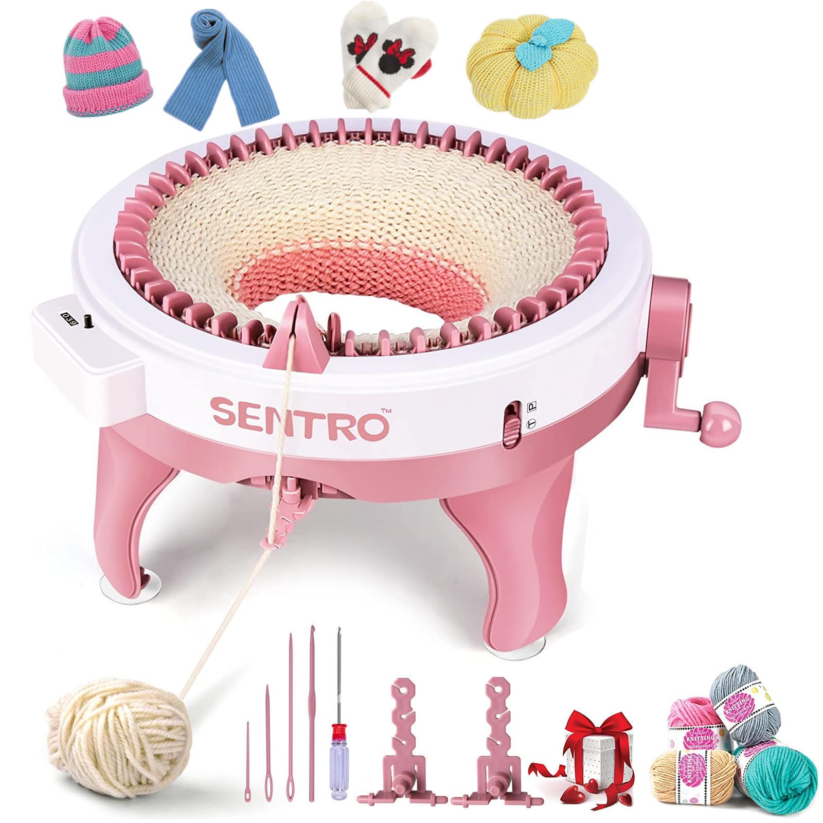 Photo 1 of SENTRO Knitting Machine 48 Needles, Smart Knitting Crochet Machine, Double Crocheting Machine Kit,Circle Knit Loom Machine with Row Counter and Hand Crank