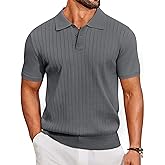 COOFANDY Men's Polo Shirts Short Sleeve Ribbed Knit Polo T Shirts Business Casual Golf Shirt Collar T Shirt Grey