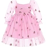 IMEKIS Toddler Girl Birthday Dress Floral Confetti Tulle Formal Wedding Party Long Sleeve Dress Cake Smash Photo Shoot