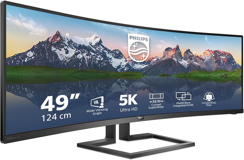 Philips 498P9 49 Inch DQHD Curved Ultrawide 70Hz 5ms VA Monitor USB HUB KVM