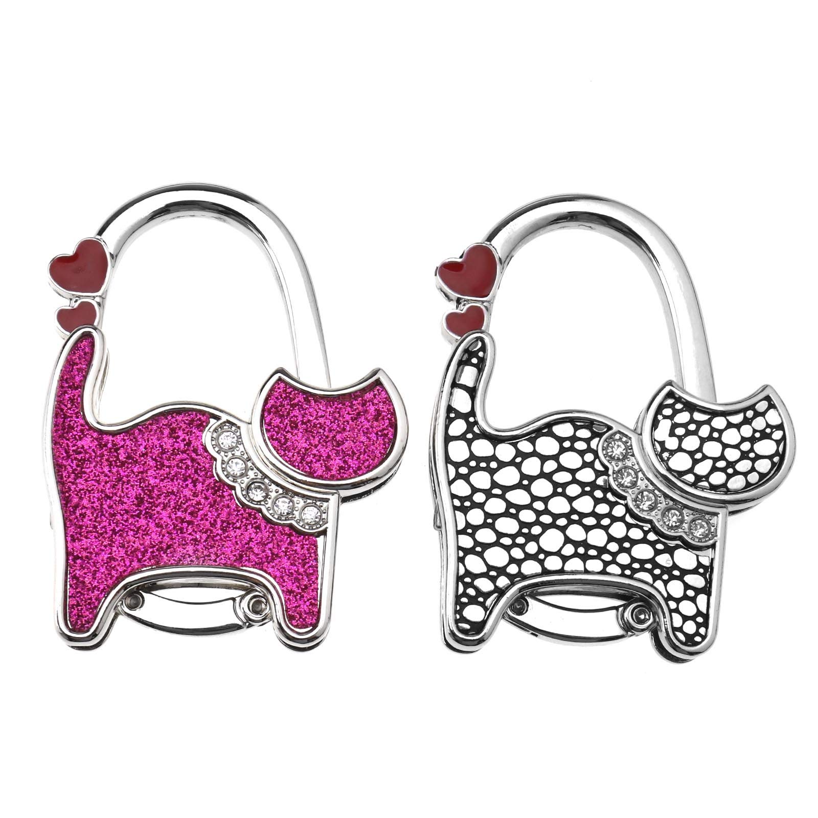 YINETTECH Pink Black Handbag Hanger Potable Folding Alloy Purse Holder Table Hook 2 Pcs