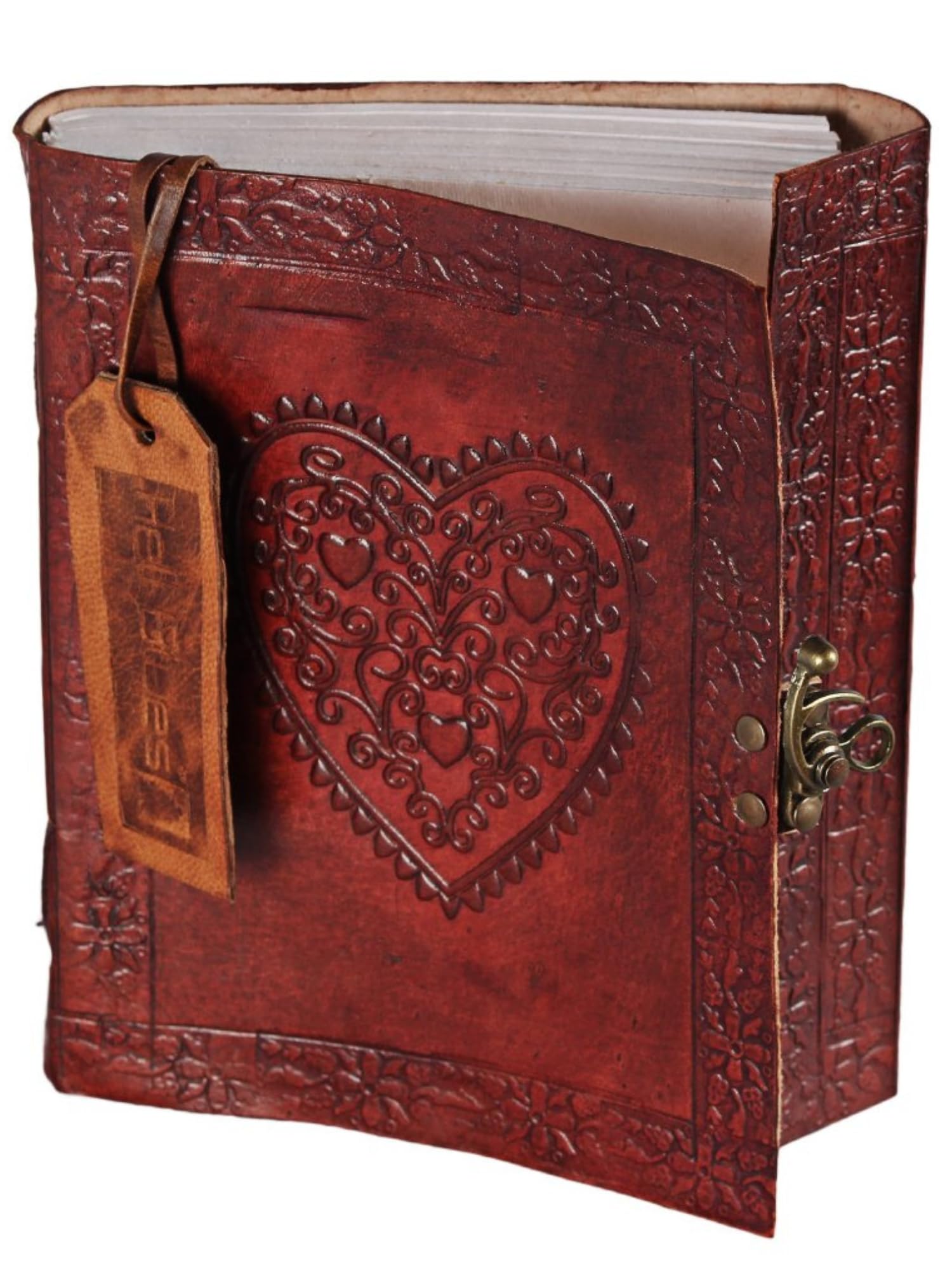 Hell Blues Large Vintage Heart Embossed Leather Journal Diary Handmade Unlined Paper 8" Sketchbook 200 Pages