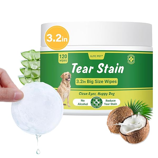 GJYC PET 3.2 INCH DOG EYE WIPES – TEAR STAIN REMOVER FOR DOGS, GENTLE FORMULA FOR CATS AND DOGS, QUICK CARE FOR BRIGHT FUR, THICK, SOFT AND SKIN-FRIENDLY, LARGE SIZE, 120PCS