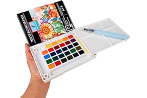 MAIKEDEPOT Watercolor Painting Set, Travel Paint Set Graspable Paint Set Portable Watercolor Sketching Kit with Water Pen,24 Sheets Watercolor Papers,3 Tutorial Video-30colors