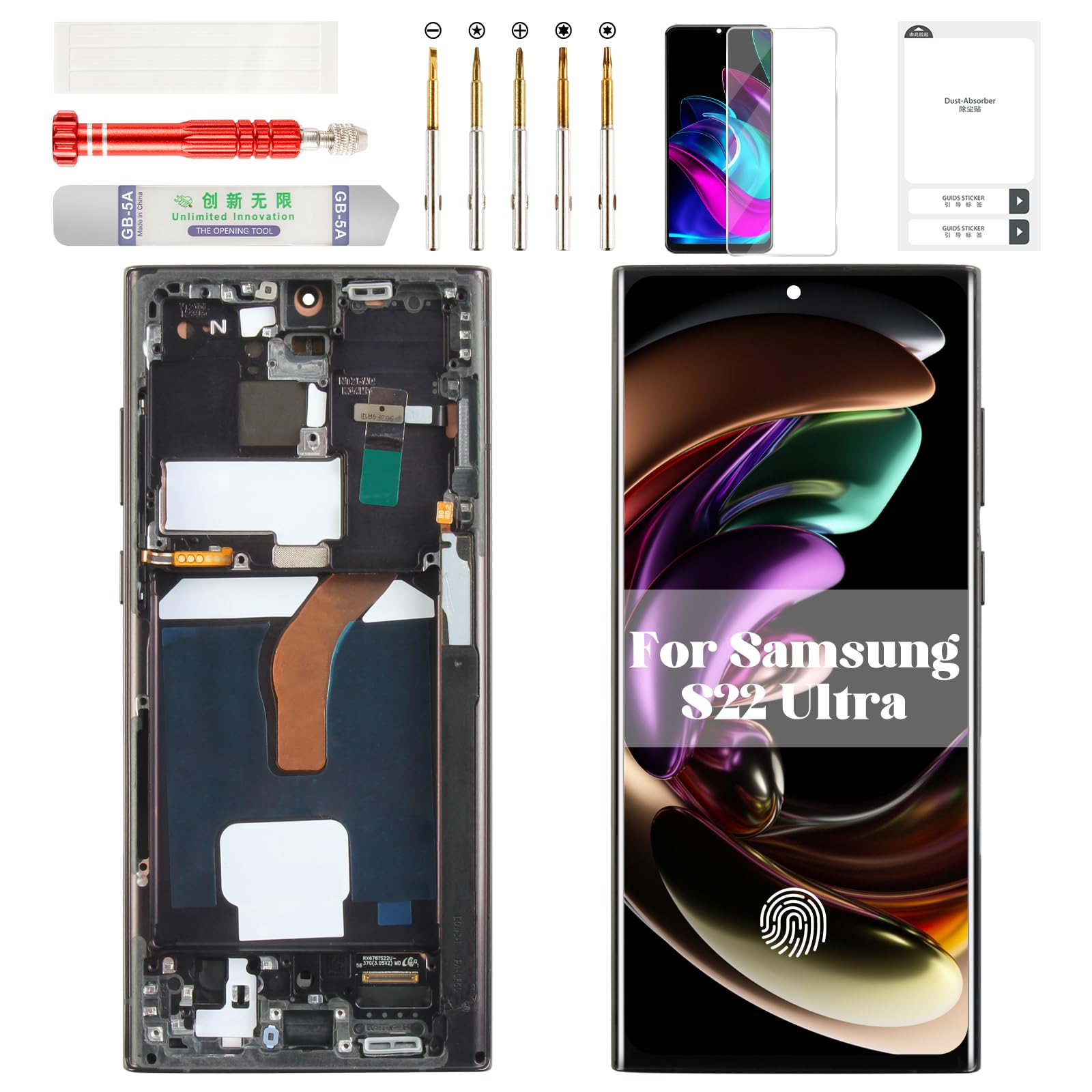 Photo 1 of OLED for Samsung S22 Ultra 5g Screen Replacement for Samsung Galaxy S22 Ultra 5g SM-S908U LCD Screen Touch Digitizer Frame for SM-S908U1 Screen Replacement Display Black (US Version with Fingerprint)