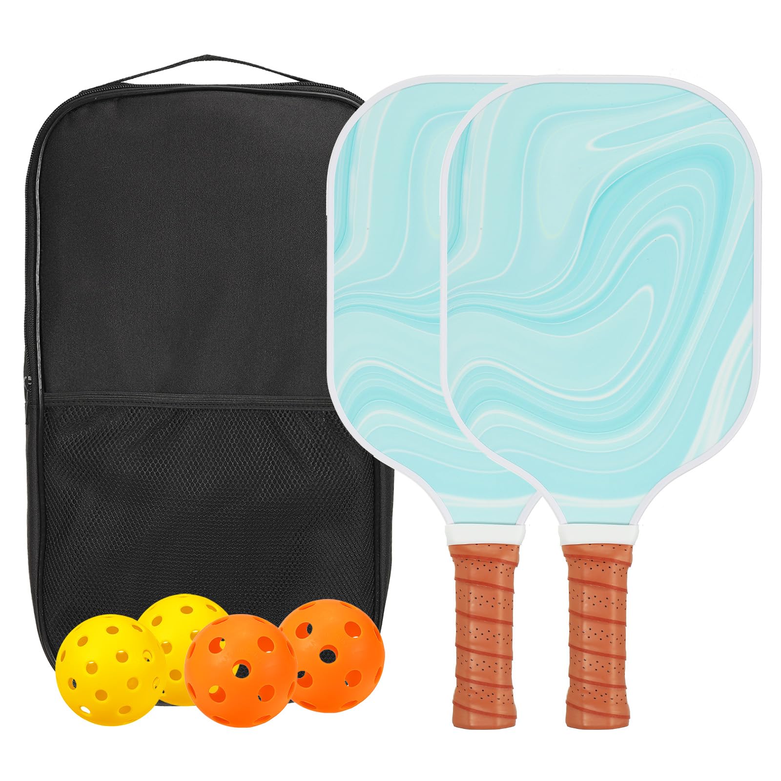 PATIKIL Pickleball Paddles Set, USAPA Approved Fiberglass Surface Pickleball Rackets with Overgrip, 2 Paddles, 4 Pickleballs,1 Carry Bag for Men Women, Sky Blue Vortex