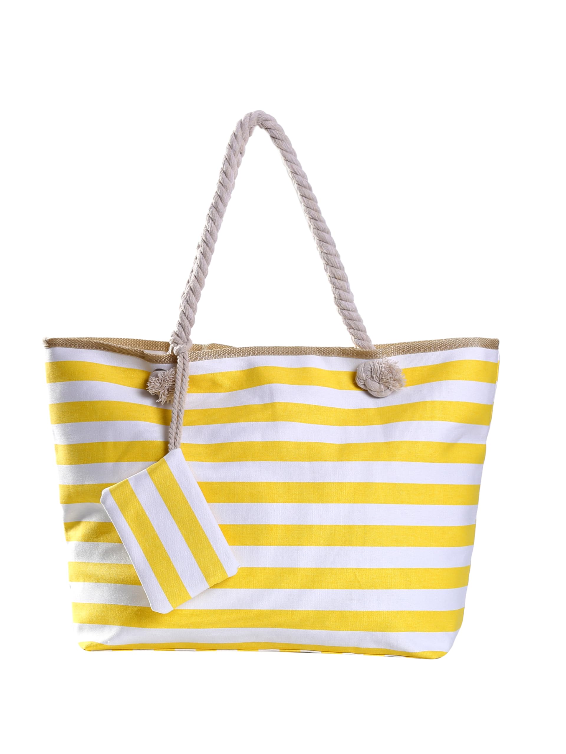 DonDon Large Beach bag for women with zip Waterproof Pool bag holiday bag Maritime Stripes Yellow White
