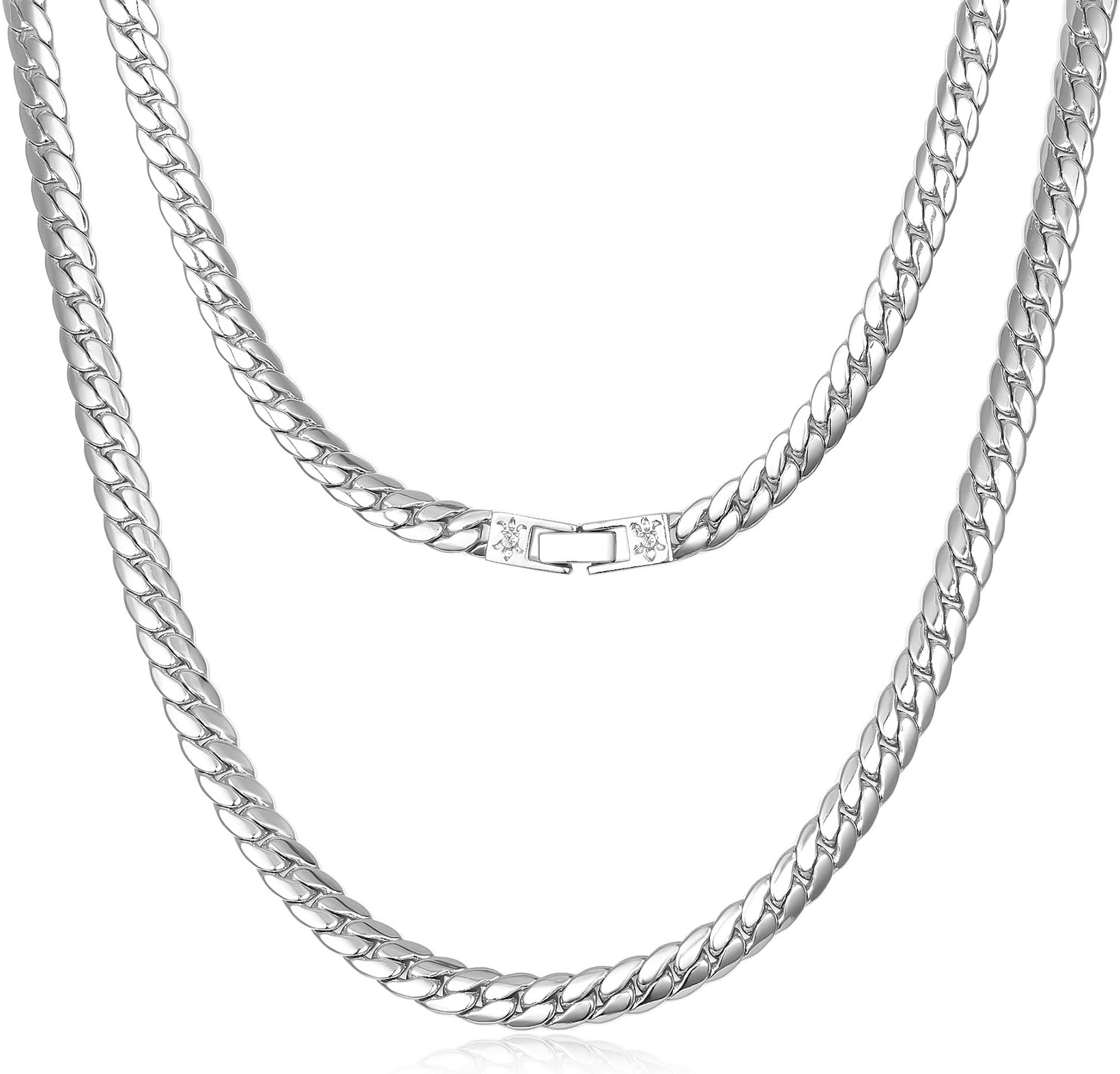 Cuban Chain Necklace Miami Cuban Bracelet for Men and Women Titanium Magnetic/Magnetic Germanium Chain Necklace Pain Relief for Neck, 18/20/22/24 inch Length 18K Gold Plated