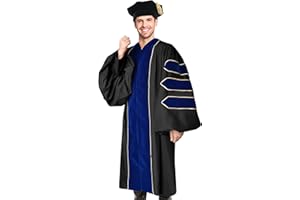YIIOSS Unisex Deluxe Doctoral Graduation Gown with Tam 8-Sided Package for Doctoral Regalia