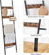 HOOBRO Blanket Ladder Towel Rack 5-Tier Wall Leaning Rustic Brown Black view 5