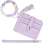 Airkit Wristlet Wallets for Women, Keychain RFID Blocking Credit Card Holder, Small Girly Wallet with Bracelet, Silicone Beaded Tassel Key Ring Card Holder