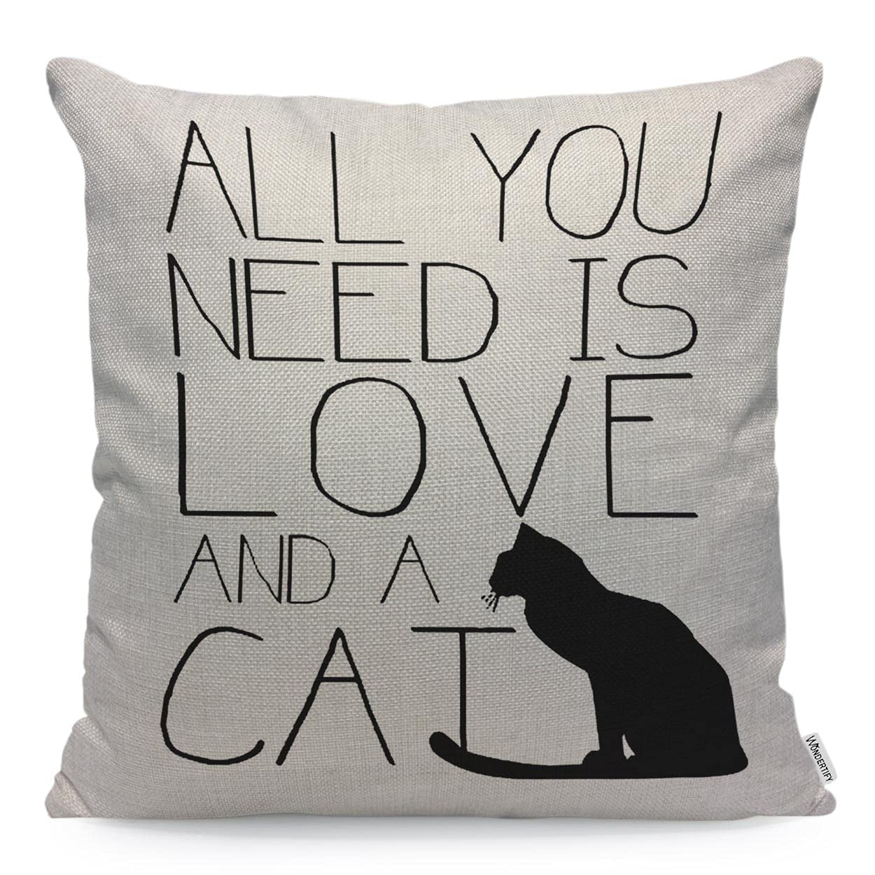 WONDERTIFY Cat Lover Quote Cushion Cover All You Need Is Love And A Cat Decorative Throw Pillow Covers For Couch, Bed Sofa Pillows Case 45X45 Cm