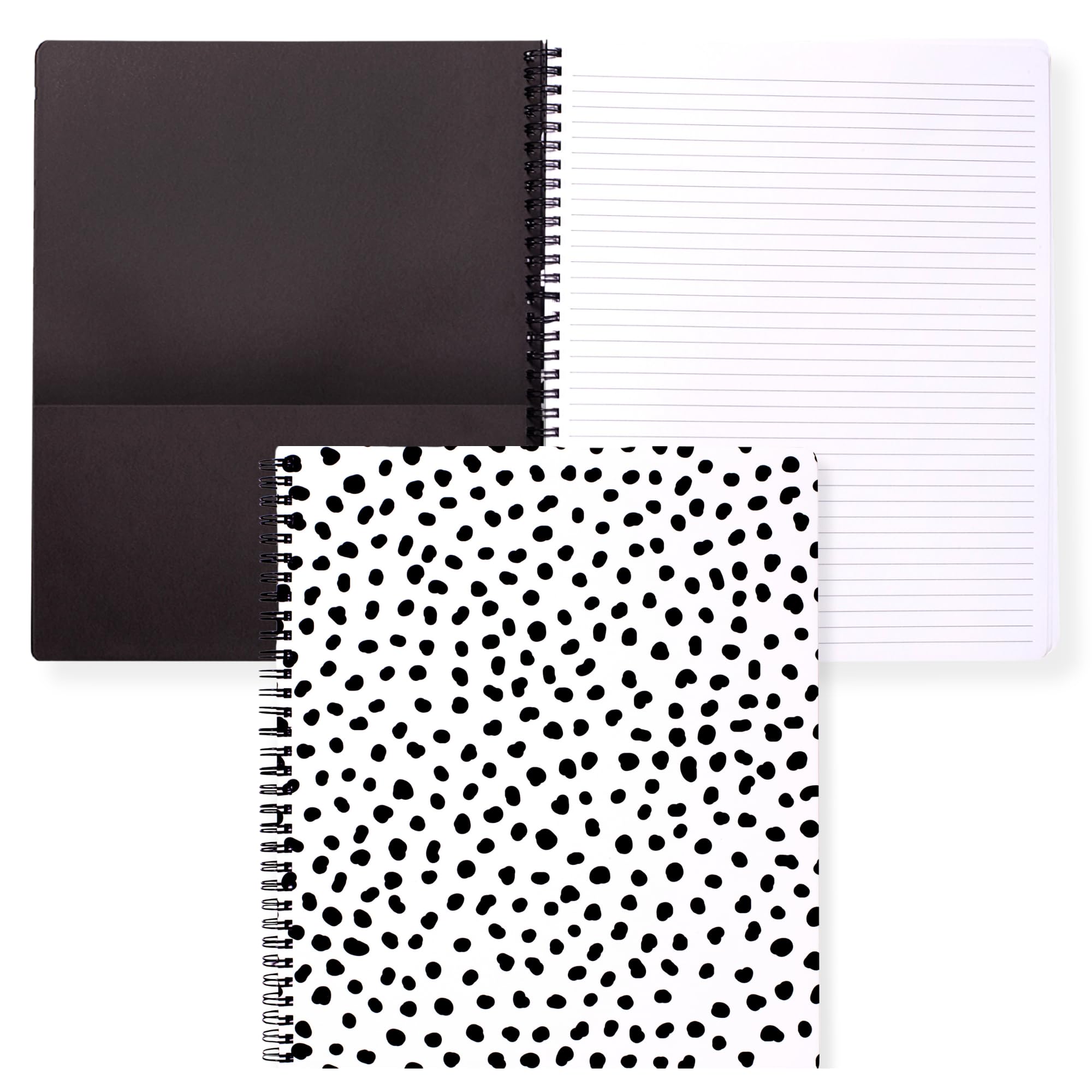 Steel Mill & Co Cute Large Spiral Notebook College Ruled, 11" x 9.5" with Durable Hardcover and 160 Lined Pages, Black Dot