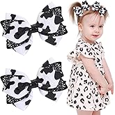 2PCS 4Inch Cow Print Hair Bow for Girls, Cute Moo Cow Bows with Alligator Clips Hair Accessories for Toddler Infant Children kids (Type A)