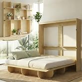 CECER Queen Horizontal Murphy Bed with Storage Shelf-Natural Wood | Space Saving Wall Bed with Sturdy frame,Bookshelf,Easy Assemble Cabinet Bed for Guest Bedroom/Offices/Study