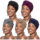 DRESHOW 5 Pack Knotted Headwraps for Women African Turban Pre-Knotted Beanie Headwraps Hair Covers