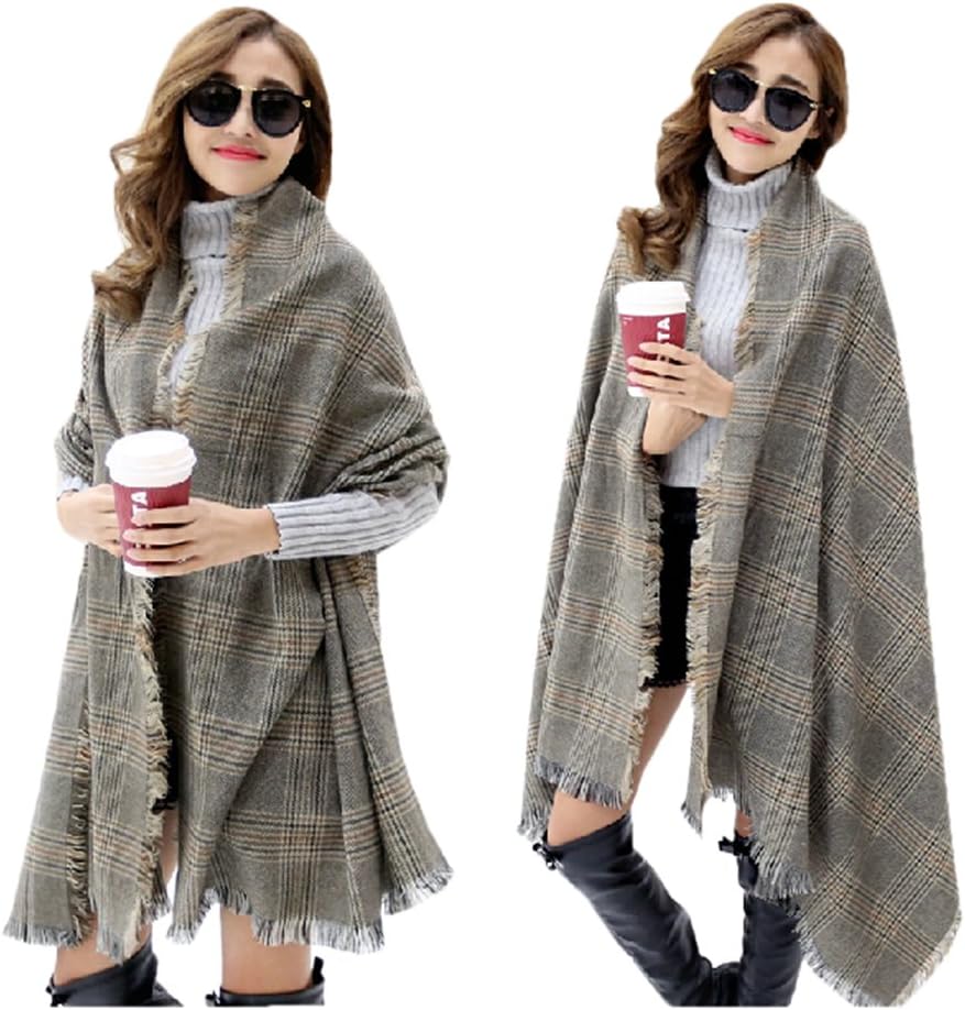 Womens Korean Multifunction Houndstooth Tassel Woolen Yarn Scarf Shawl Neckerchief