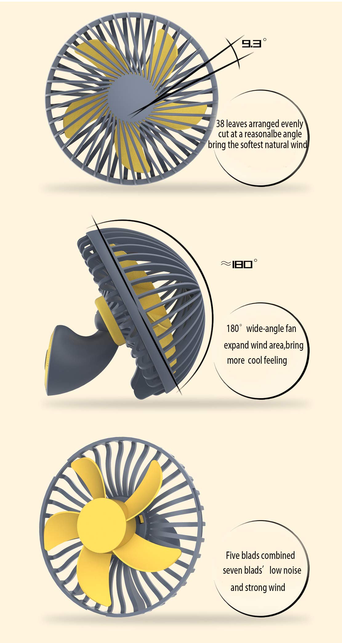 LBTbate Mini Desk Fan, Portable USB Fan Office&Desktop, Small Personal Cooling Fan, Mushroom Design Fan Table Desktop Electric Fan for Office Home Outdoor (Gray)