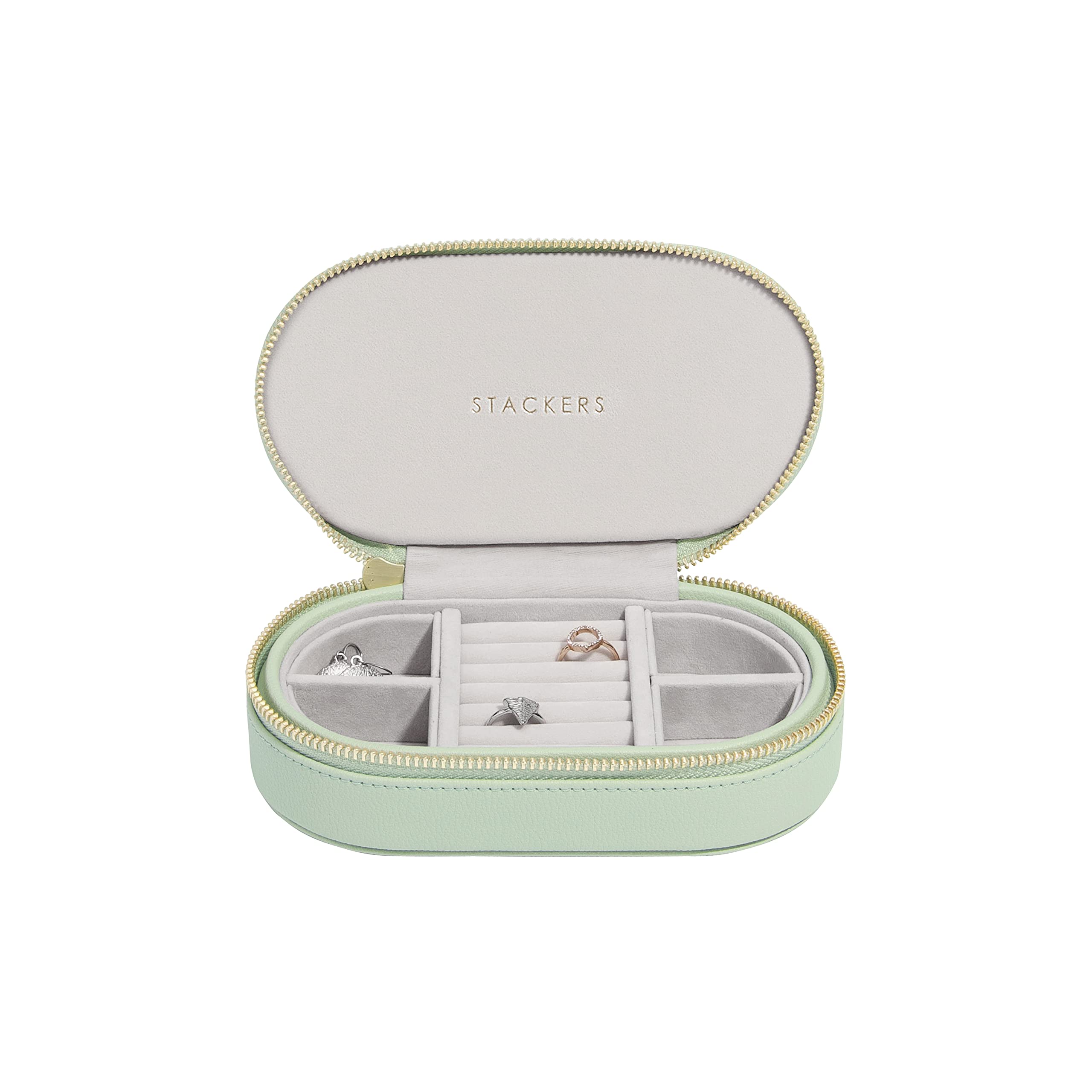 Stackers Sage Green Oval Travel Jewellery Box