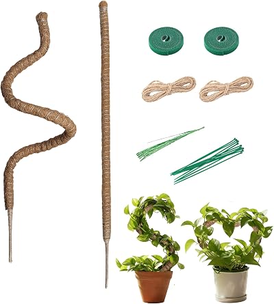 Mcbazel Moss Pole 2 Pack 100cm Bendable Coir Plant Support with Ties & Tape