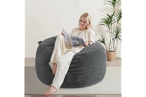 WSOFRLAC 3FT Bean Bag Chair, Comfy Bean Bag Chairs for Adults, Luxury Velvet Memory Foam Stuffed Beans Bags with Removable Cover, Adult Beanbag Chair with Filler for Living Room, Bedroom, Dark Grey