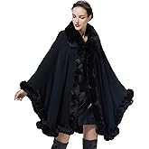 SUFCOMOU Poncho Shawl Wrap Winter Faux Fur Cape Cloak Coat with Faux Fur Trim Sleeveless Cardigan for Party