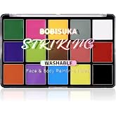 BOBISUKA Face Body Paint, 15 Color Professional Face Painting Palette for Art Theater Halloween Party Cosplay Clown SFX Makeup for Women Adults, Non-Toxic Washable