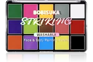 BOBISUKA Face Body Paint, 15 Color Professional Face Painting Palette for Art Theater Halloween Party Cosplay Clown Sfx Makeup for Women Adults, Non-Toxic Washable
