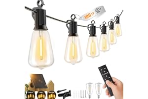 Brightown 100FT Solar String Lights Outdoor Waterproof with Remote, 31+2 LED Shatterproof Bulbs, Dimmable & Timable, 3 Light Modes - Commercial Grade Patio Lights for Garden Backyard Party Decor