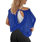 Panadila Womens Open Back Workout Tops Oversized Tshirts | Short Sleeve Tee, Backless Shirt, Athletic Layer, Crop, Gym Clothes, Pilate Dance Wear, Yoga