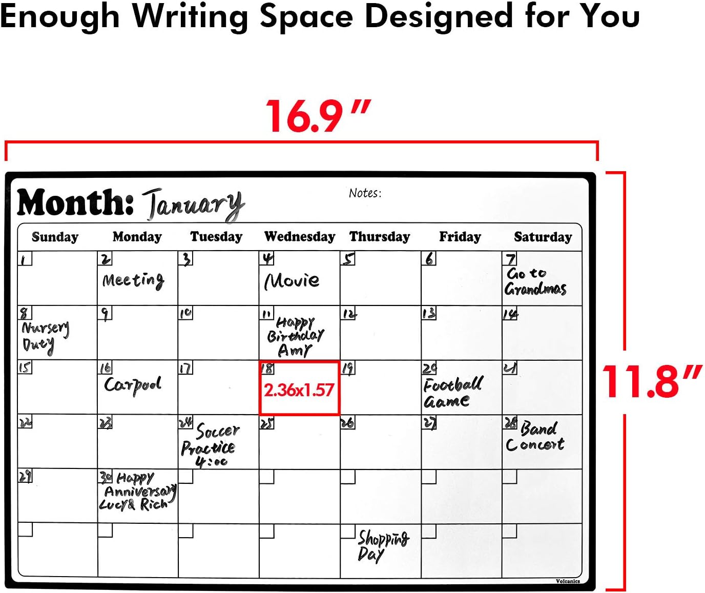 Volcanics Fridge Calendar Magnetic Dry Erase Calendar Whiteboard Calendar for Refrigerator Planners 16.9 Inches X 11.8 Inches: Office Products
