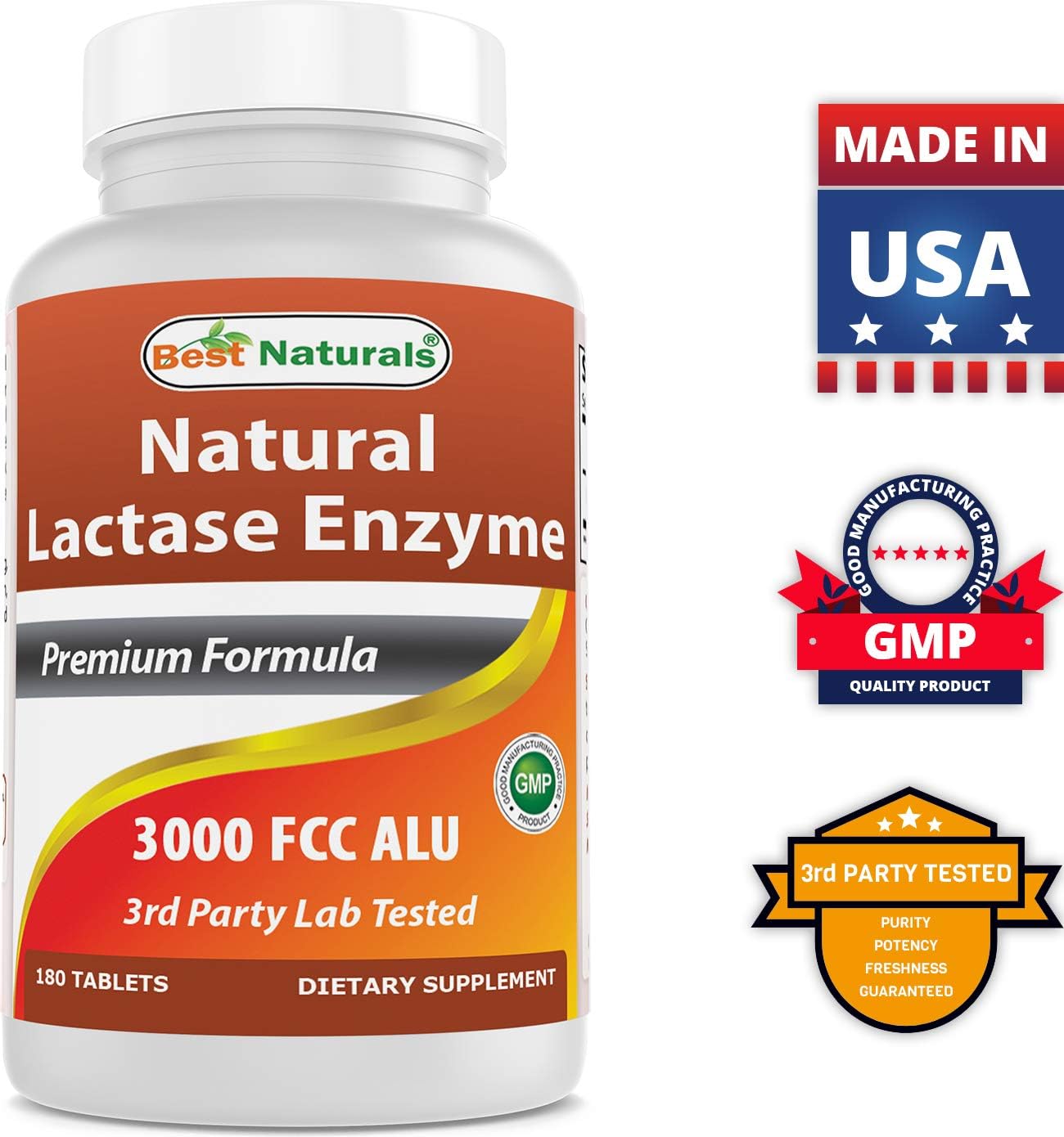 Best Naturals Fast Acting Lactase Enzyme Tablet, 3000 Fcc Alu, 180 Count (859375002900): Health & Personal Care
