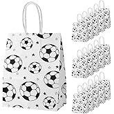 SAVITA 16pcs Soccer Party Favor Paper Bags, White Football Gift Bag Football Themed Party Bags with Handles Soccer Goodie Bags Treat Candy Bags for Kids Adults Soccer Party Supplies