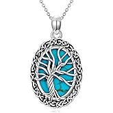 Lvoryance Tree of Life Turquoise Necklace 925 Sterling Silver Genuine Turquoise Tree of Life Pentant Necklace for Women