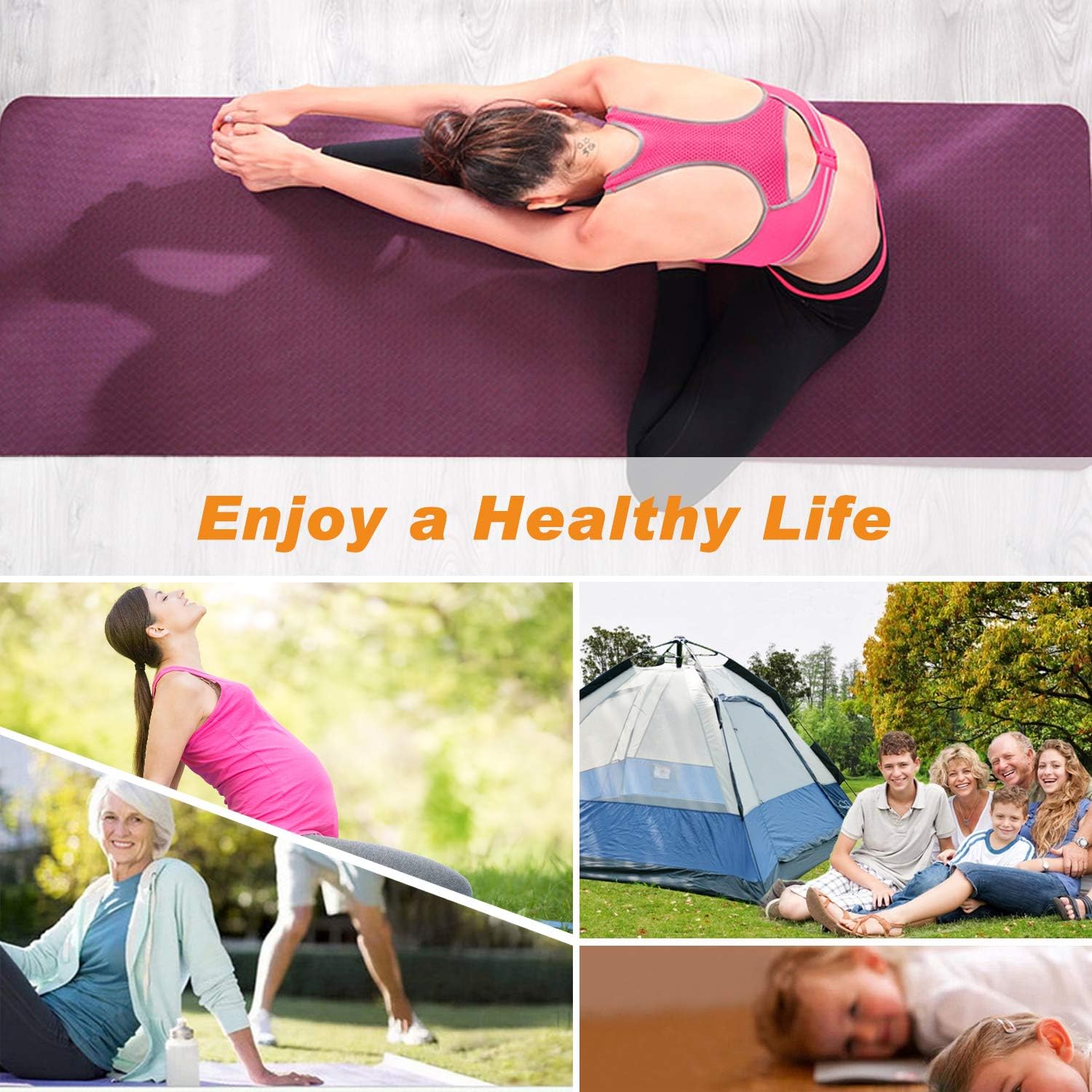TOPLUS Yoga Mat - Classic 1/4 inch Pro Yoga Mat Eco Friendly Non Slip Fitness Exercise Mat with Carrying Strap-Workout Mat for Yoga, Pilates and Floor Exercises (Deep red) : Sports & Outdoors