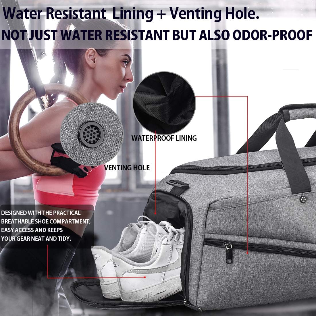 NUBILY Gym Bag Sports Duffle Bag with Shoe Compartment Waterproof Large