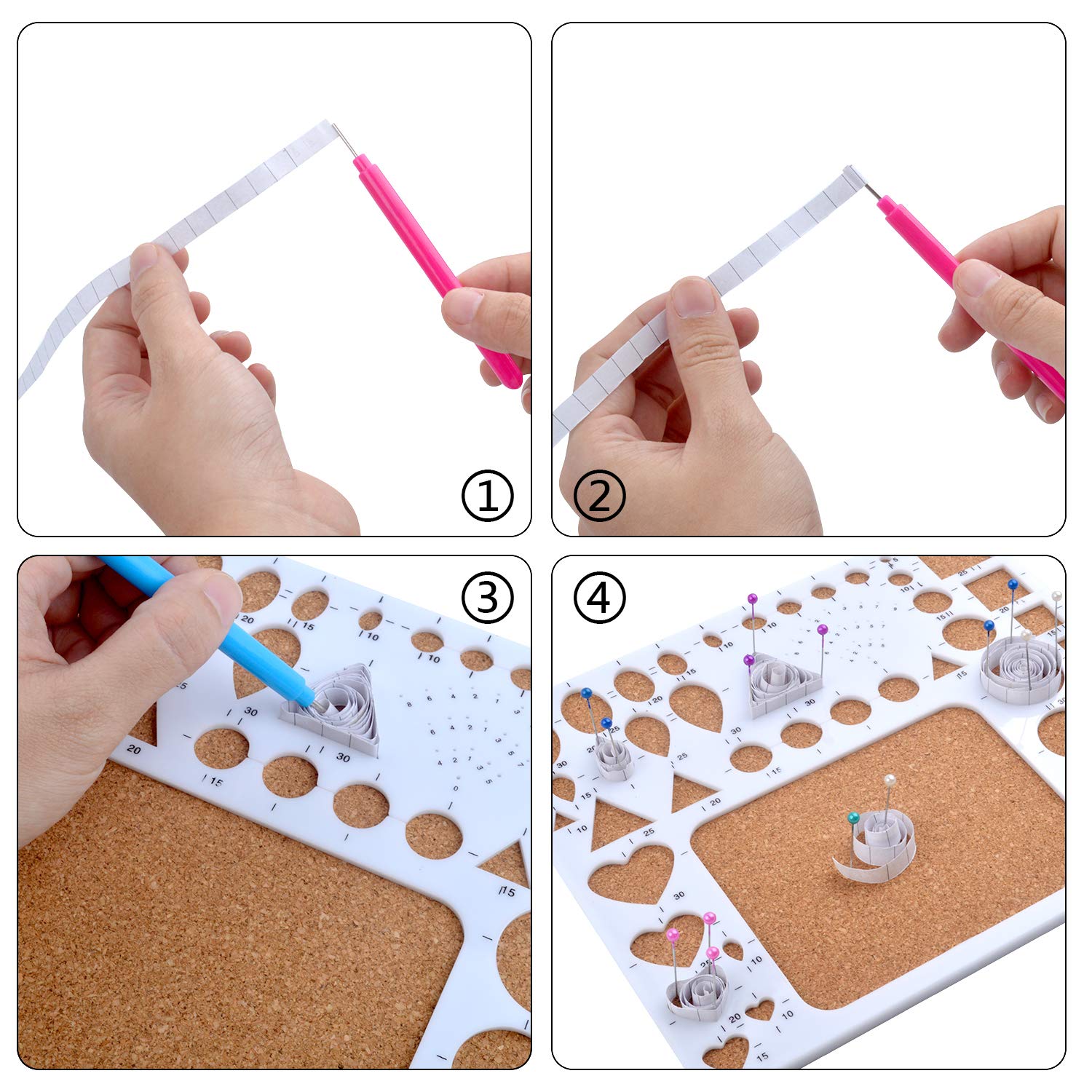 1 Set of Paper Quilling Template Board Quilling Mould with 2pcs Quilling Slotted Tools and 40pcs Pearl Head Pins for DIY Paper Craft