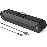 LENRUE Computer Speakers,PC Speakers for Desktop,Wired USB-Powered Sound-bar for Computer with 10W Stereo Sound and Colorful Light,Plug-n-Play (A39PRO /Black)