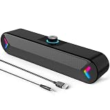 LENRUE Computer Speakers,PC Speakers for Desktop,Wired USB-Powered Sound-bar for Computer with 10W Stereo Sound and Colorful Light,Plug-n-Play (A39PRO /Black)